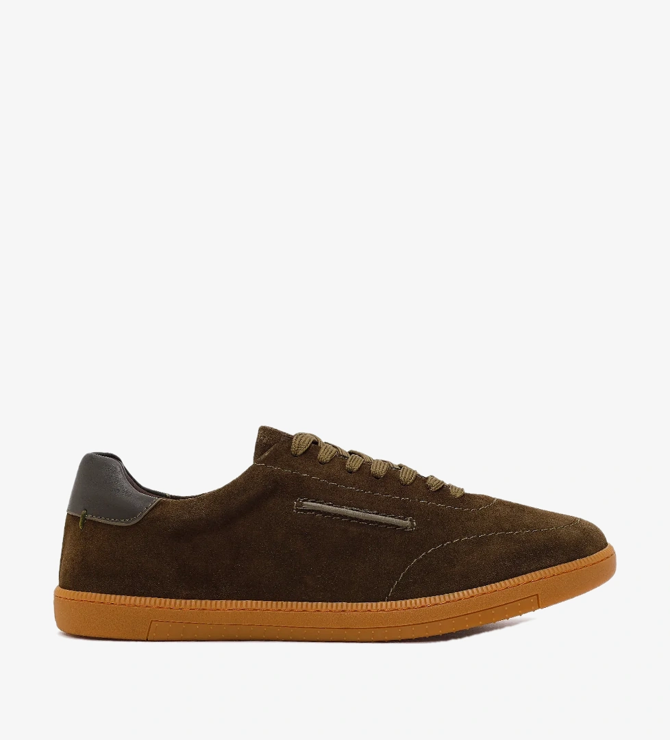 Erkek Haki Bağcıklı Süet Deri Sneaker