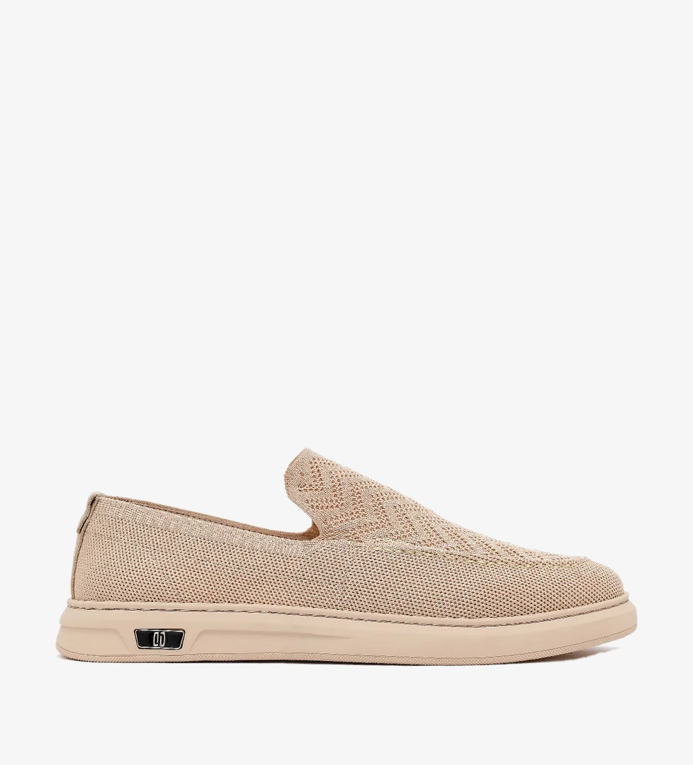 Erkek Bej Desenli Kumaş Loafer