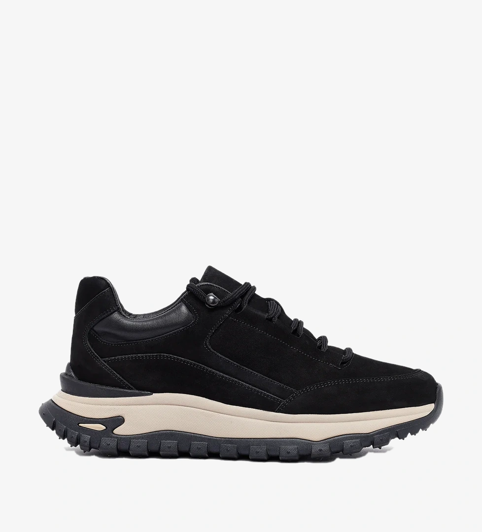Erkek Siyah Bağcıklı Kalın Tabanlı Nubuk Deri Casual Sneaker