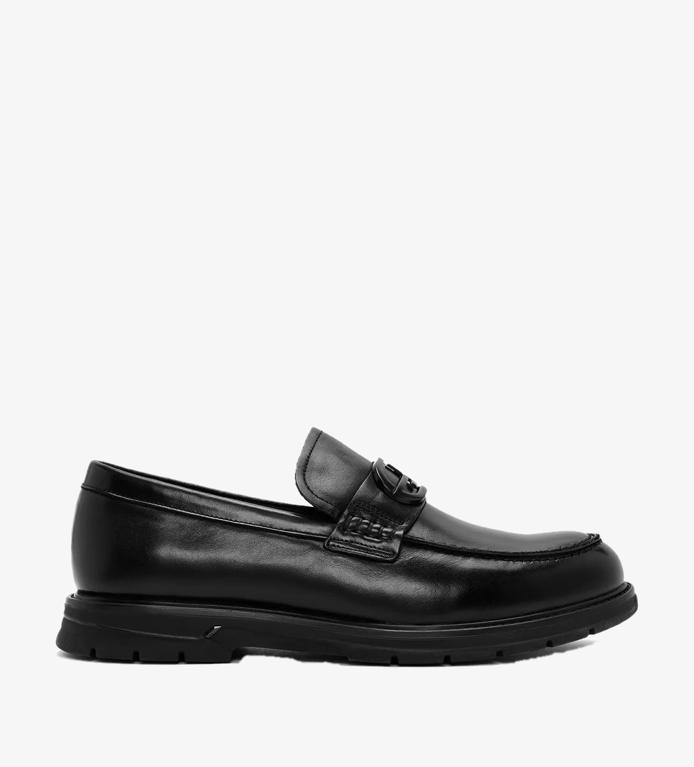Erkek Siyah Tokalı Deri Casual Loafer