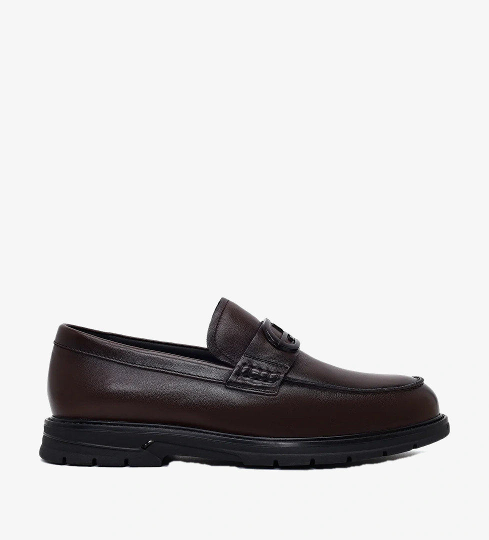 Erkek Kahverengi Tokalı Deri Casual Loafer