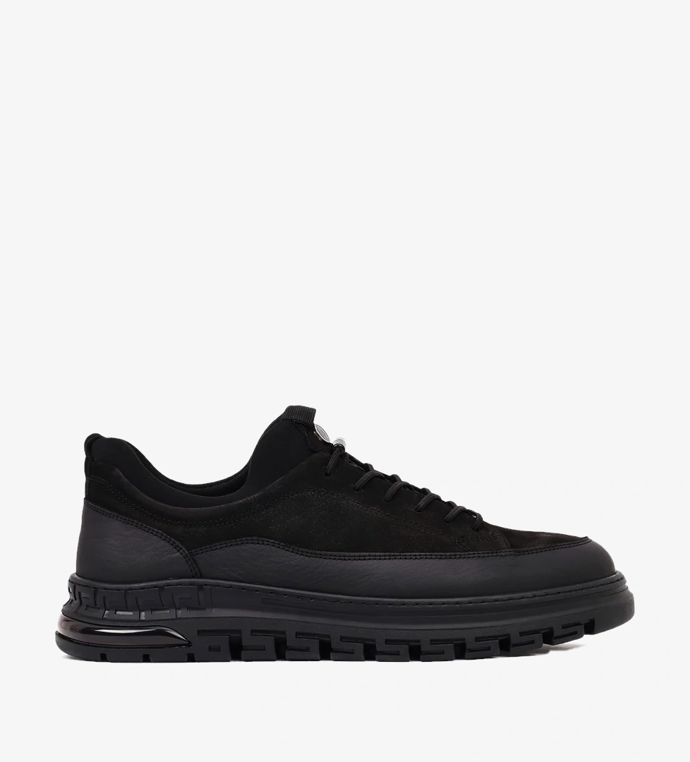 Erkek Siyah Bağcıklı Nubuk Deri Sneaker