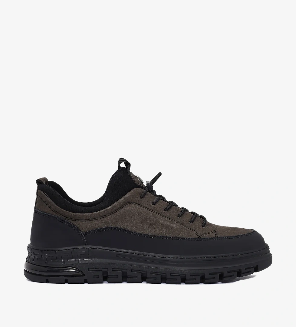 Erkek Gri Bağcıklı Nubuk Deri Sneaker