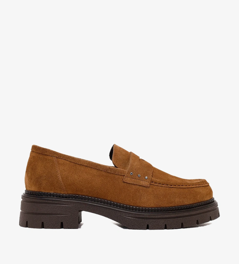 Kadın Taba Kalın Tabanlı Süet Deri Maskülen Loafer