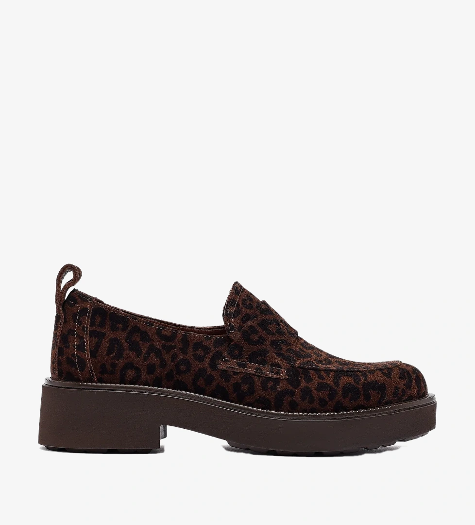 Kadın Leopar Desenli Süet Deri Maskülen Loafer