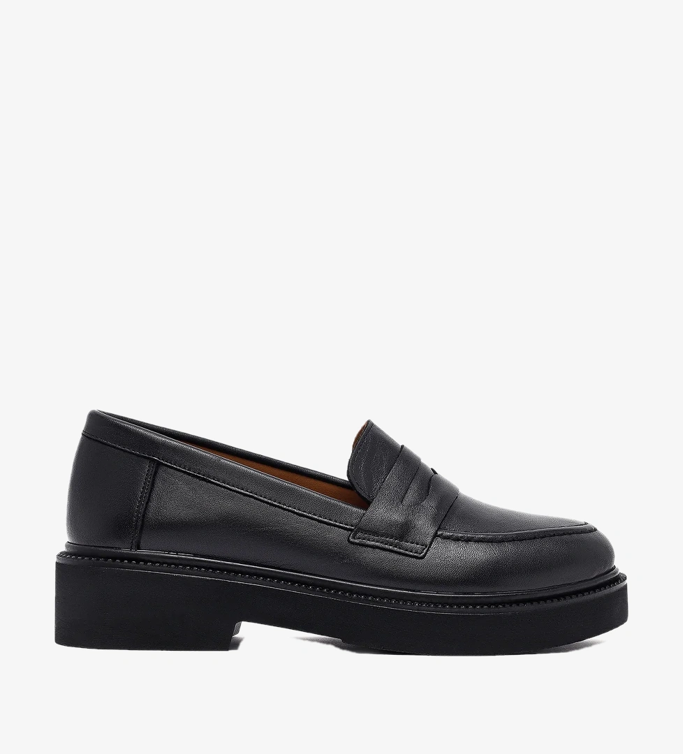 Kadın Siyah Deri Maskülen Loafer