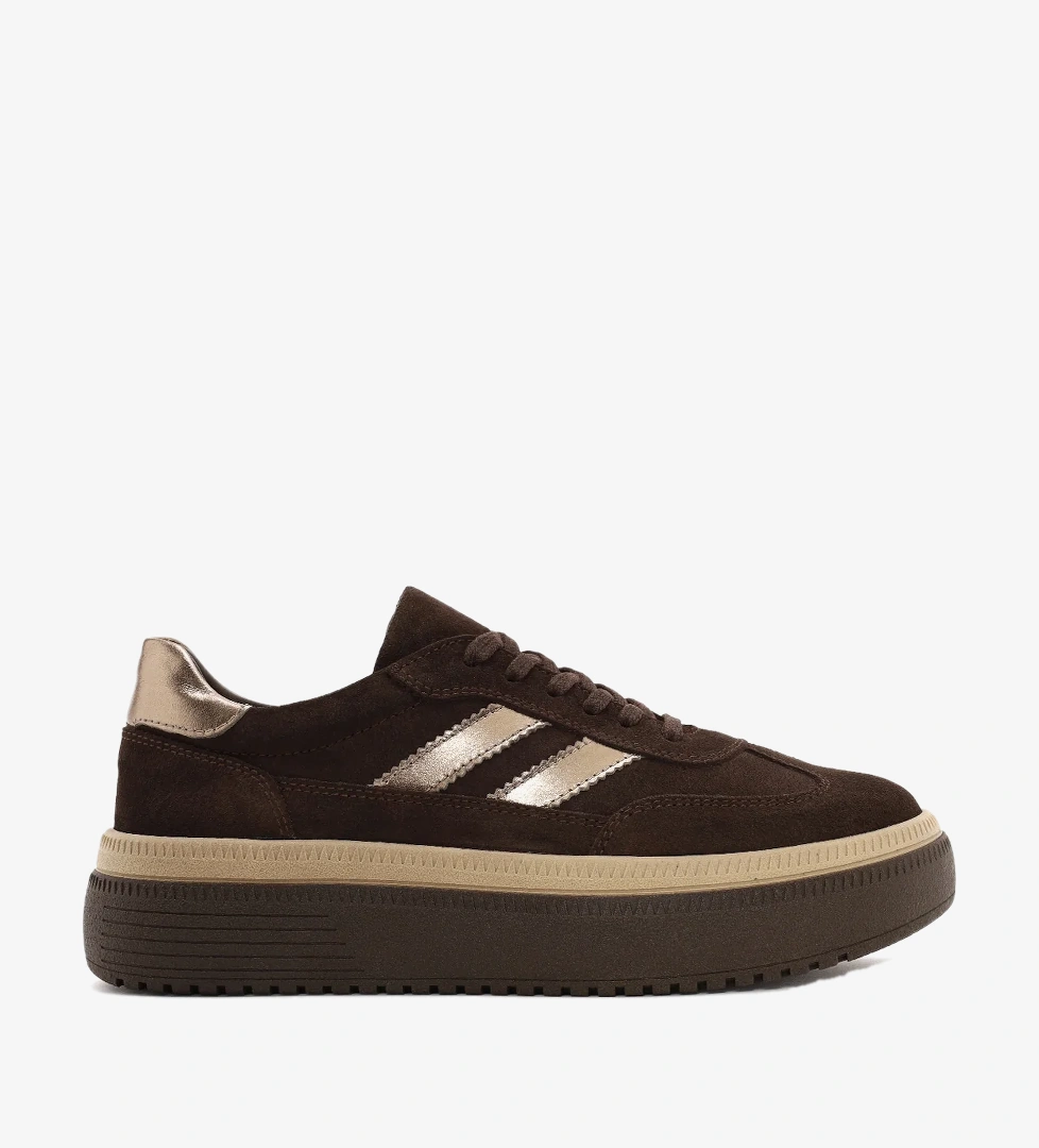 Kadın Kahverengi Bağcıklı Kalın Tabanlı Süet Deri Sneaker