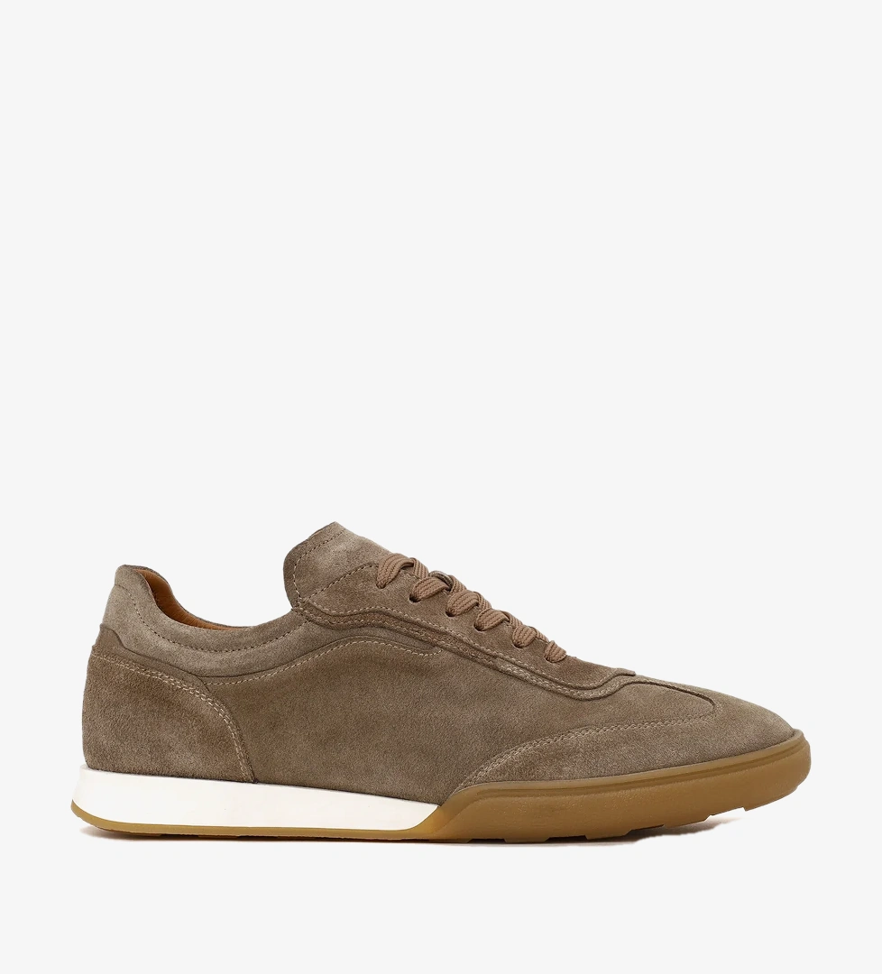 Erkek Bej Bağcıklı Süet Deri Sneaker