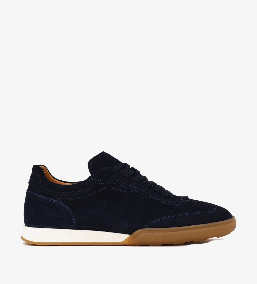 Erkek Lacivert Bağcıklı Süet Deri Sneaker