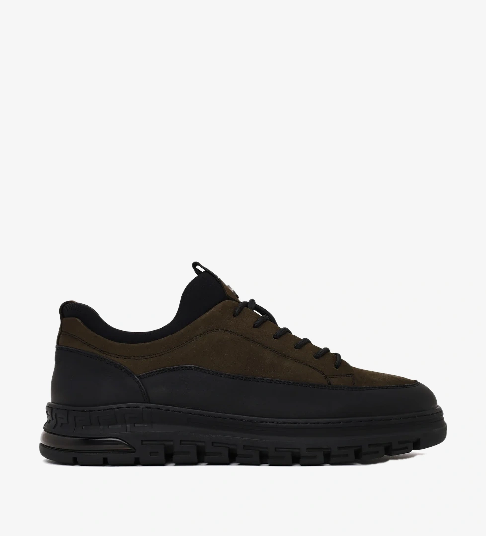 Erkek Haki Bağcıklı Nubuk Deri Sneaker
