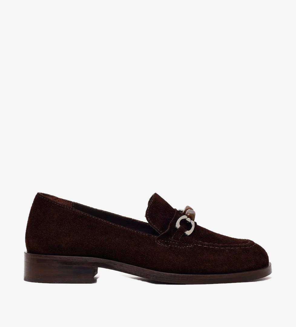 Kadın Kahverengi Tokalı Süet Deri Maskülen Loafer