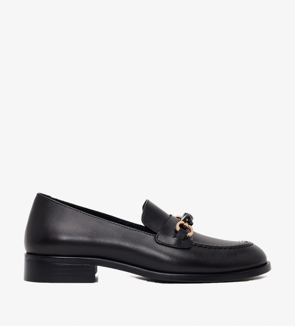 Kadın Siyah Tokalı Deri Maskülen Loafer