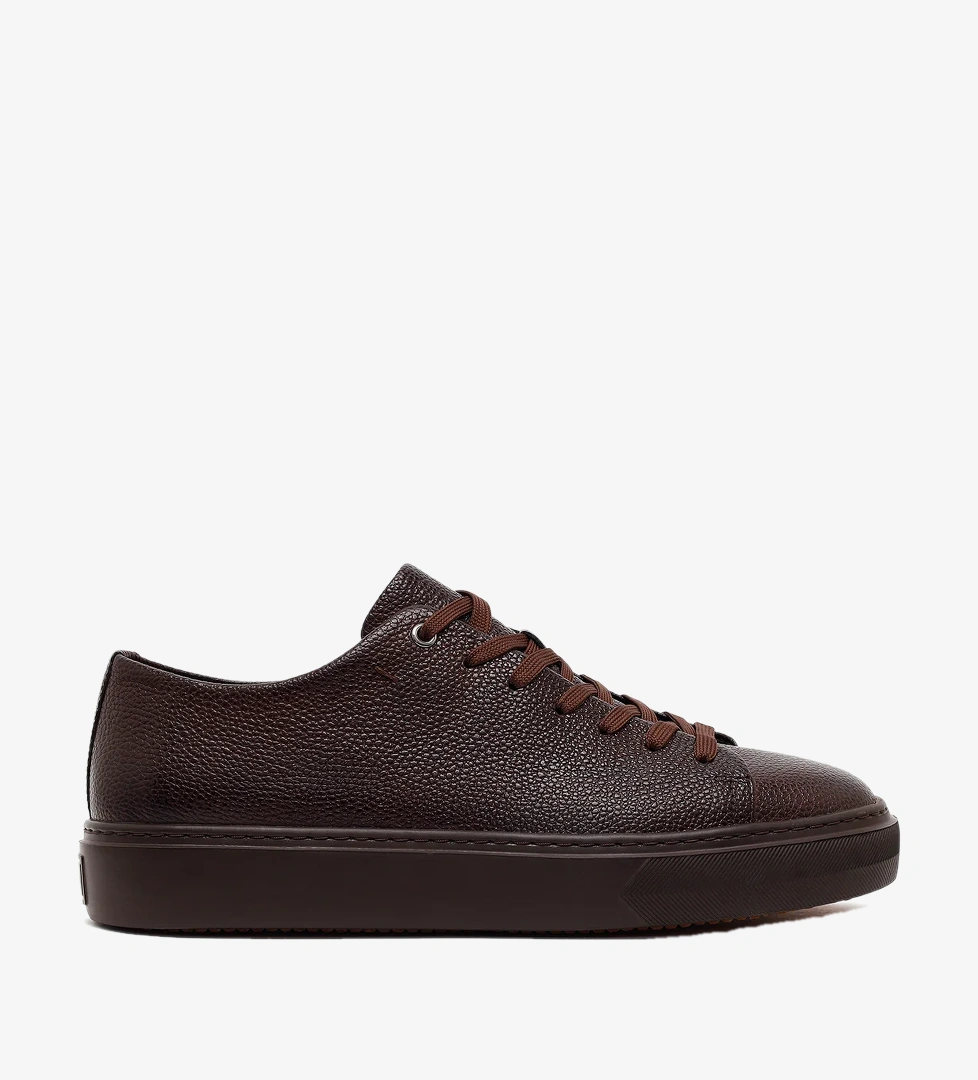 Erkek Kahverengi Bağcıklı Deri Sneaker