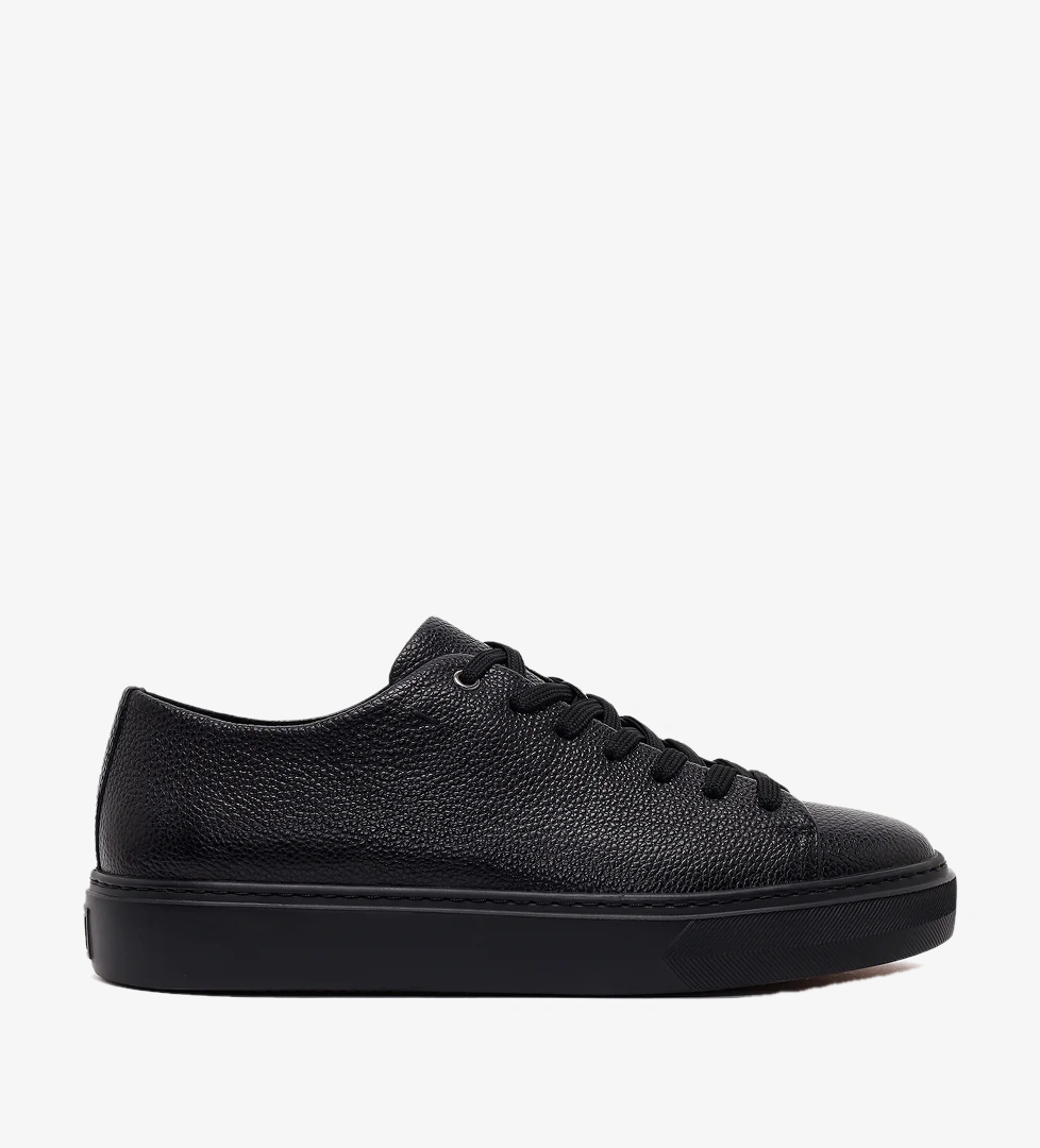 Erkek Siyah Bağcıklı Deri Sneaker