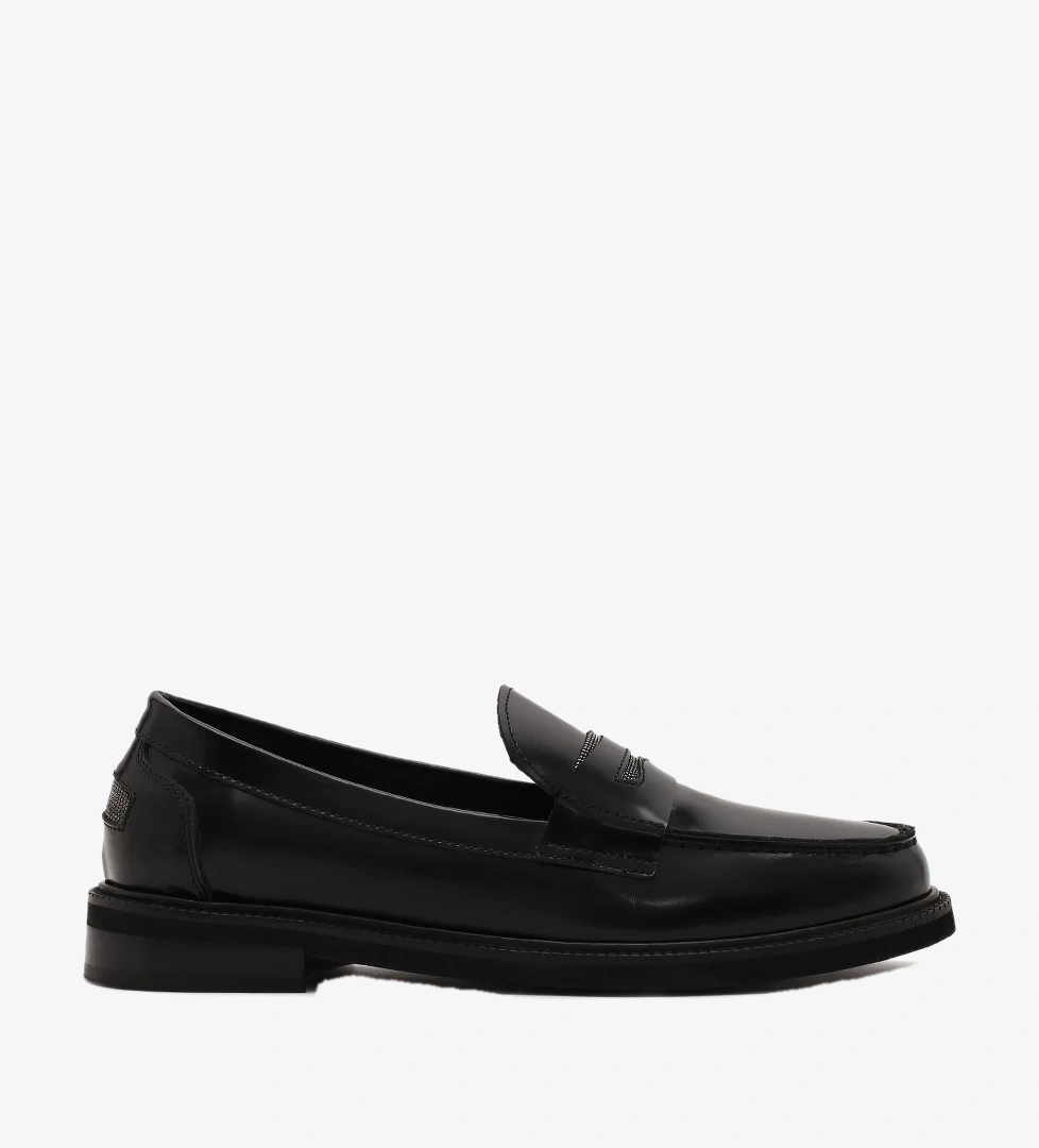 Kadın Siyah Deri Maskülen Loafer