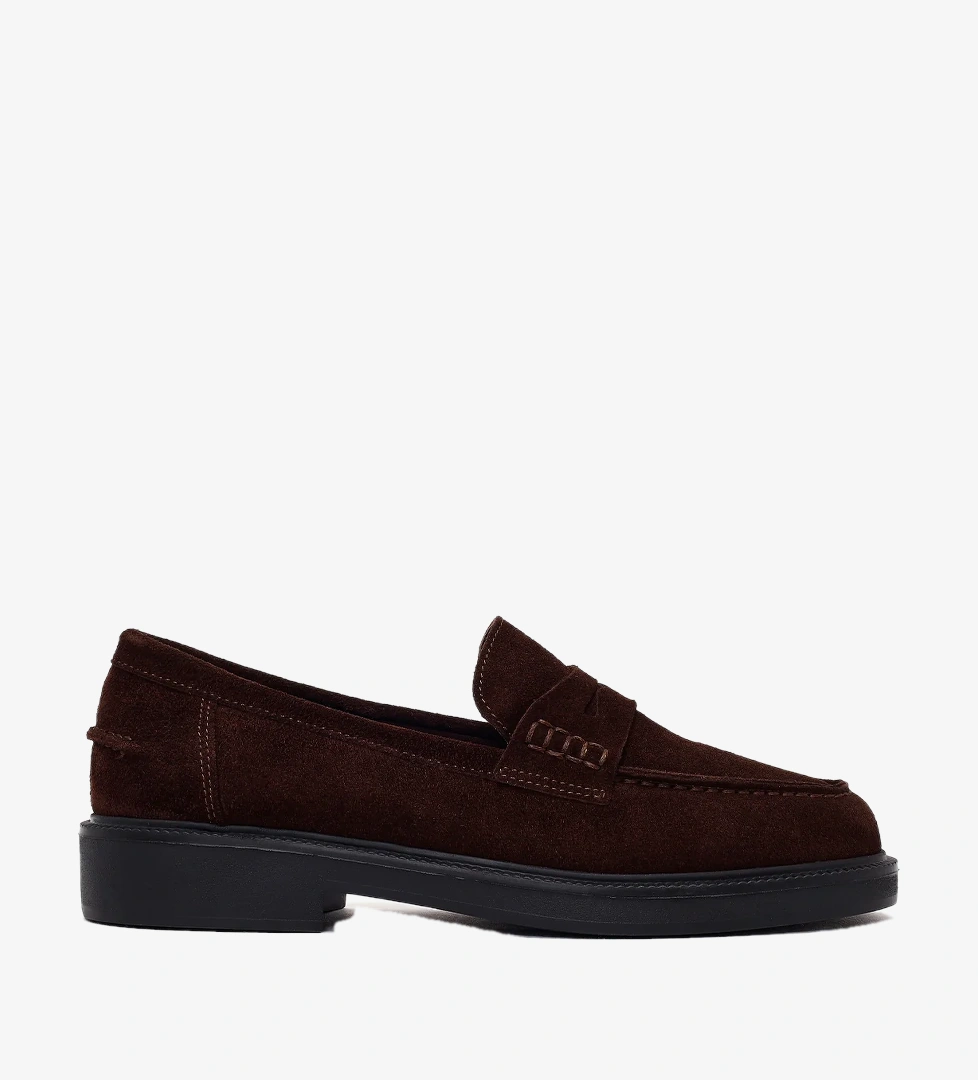 Kadın Kahverengi Süet Deri Maskülen Loafer