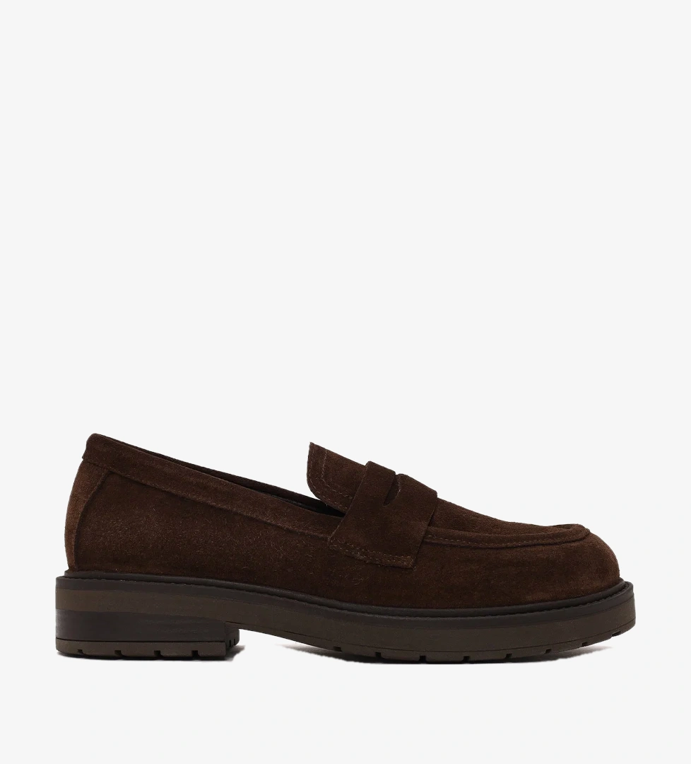 Kadın Kahverengi Süet Deri Maskülen Loafer