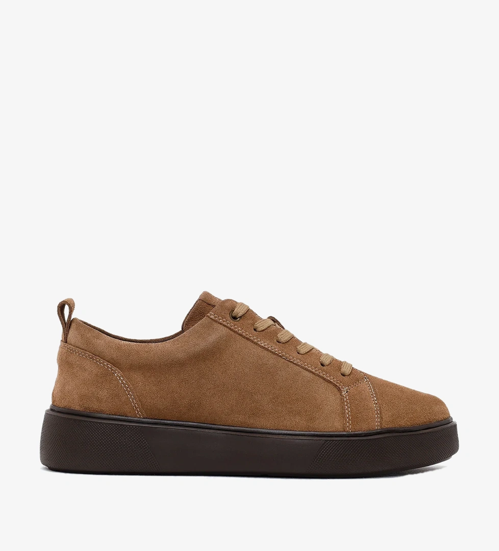 Erkek Kahverengi Bağcıklı Kalın Tabanlı Süet Deri Sneaker