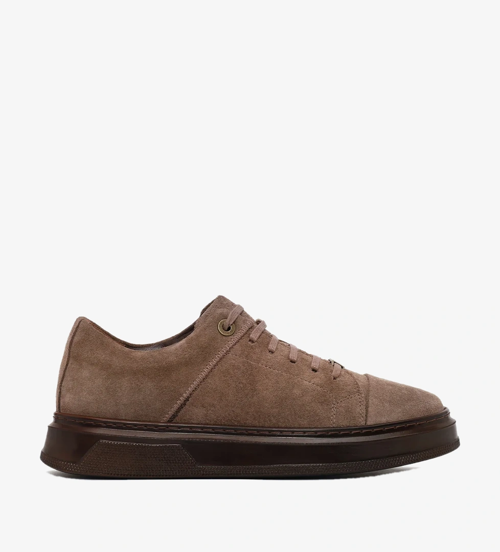 Erkek Vizon Bağcıklı Süet Deri Sneaker