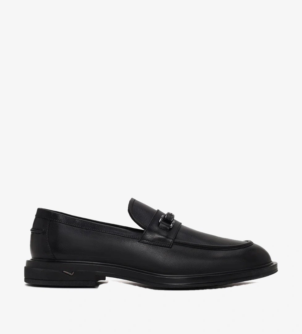 Erkek Siyah Tokalı Deri Klasik Loafer
