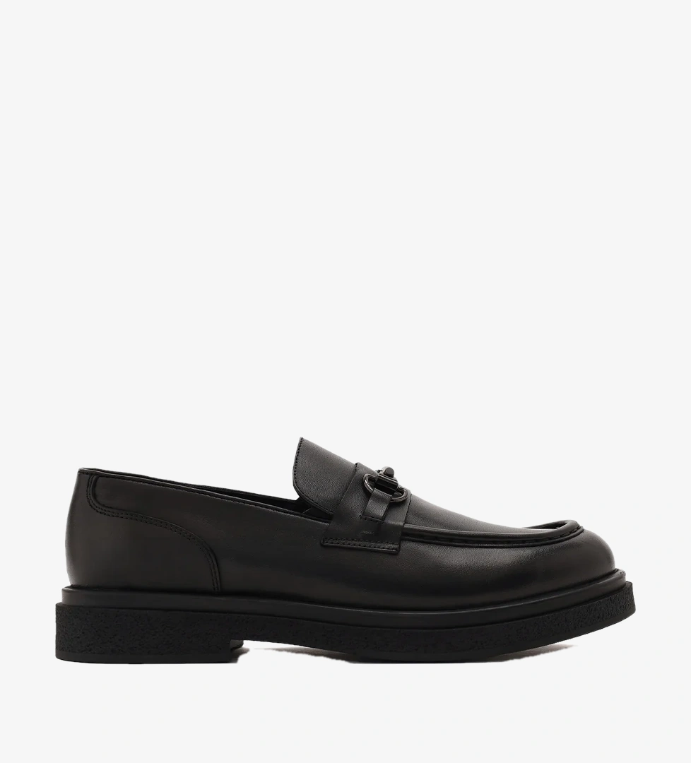 Erkek Siyah Tokalı Deri Casual Loafer