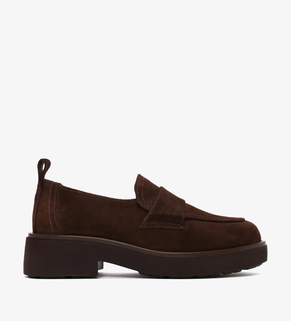 Kadın Kahverengi Süet Deri Maskülen Loafer