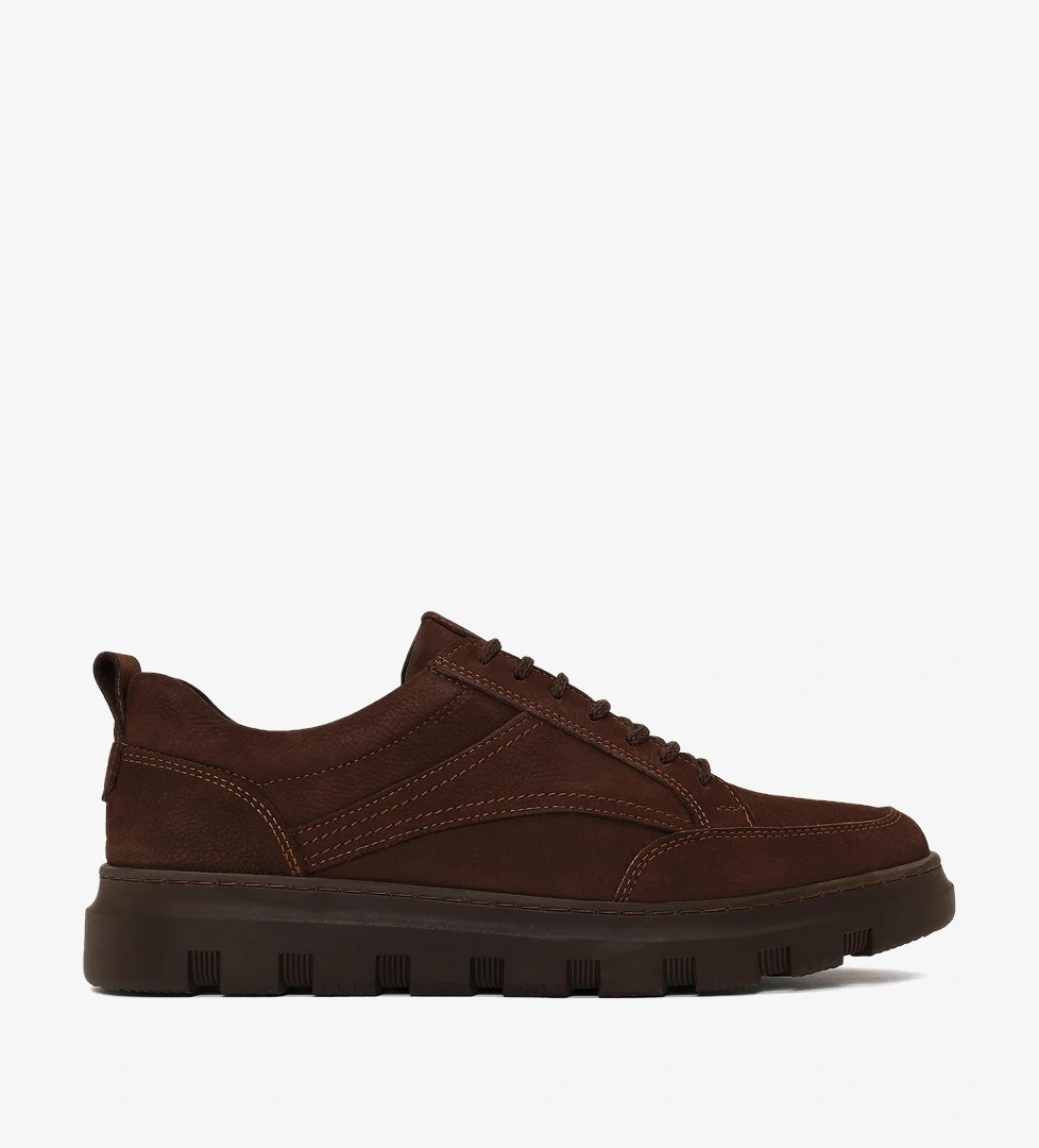 Erkek Kahverengi Bağcıklı Nubuk Deri Casual Sneaker