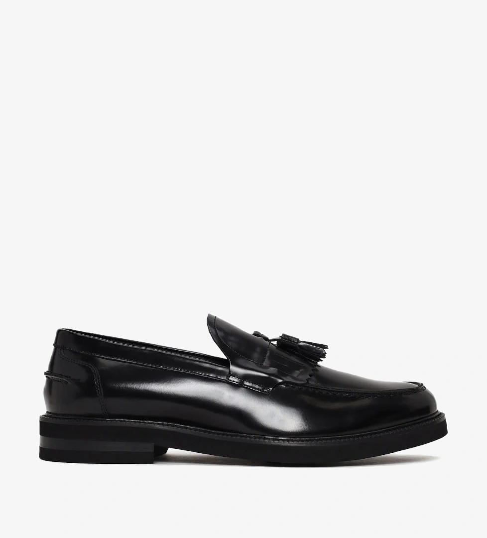 Erkek Siyah Püsküllü Deri Loafer
