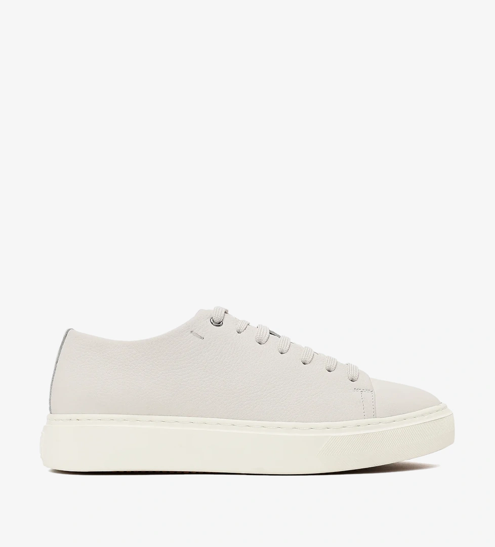 Erkek Beyaz Bağcıklı Deri Sneaker