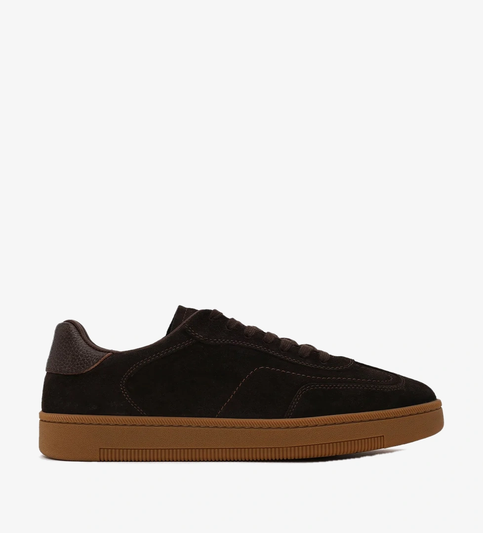 Erkek Kahverengi Bağcıklı Kalın Tabanlı Süet Deri Sneaker
