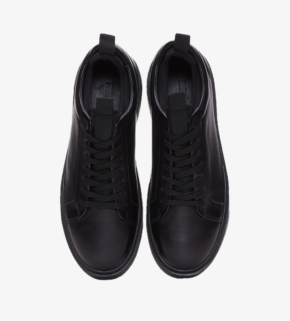 Erkek Siyah Bağcıklı Deri Sneaker