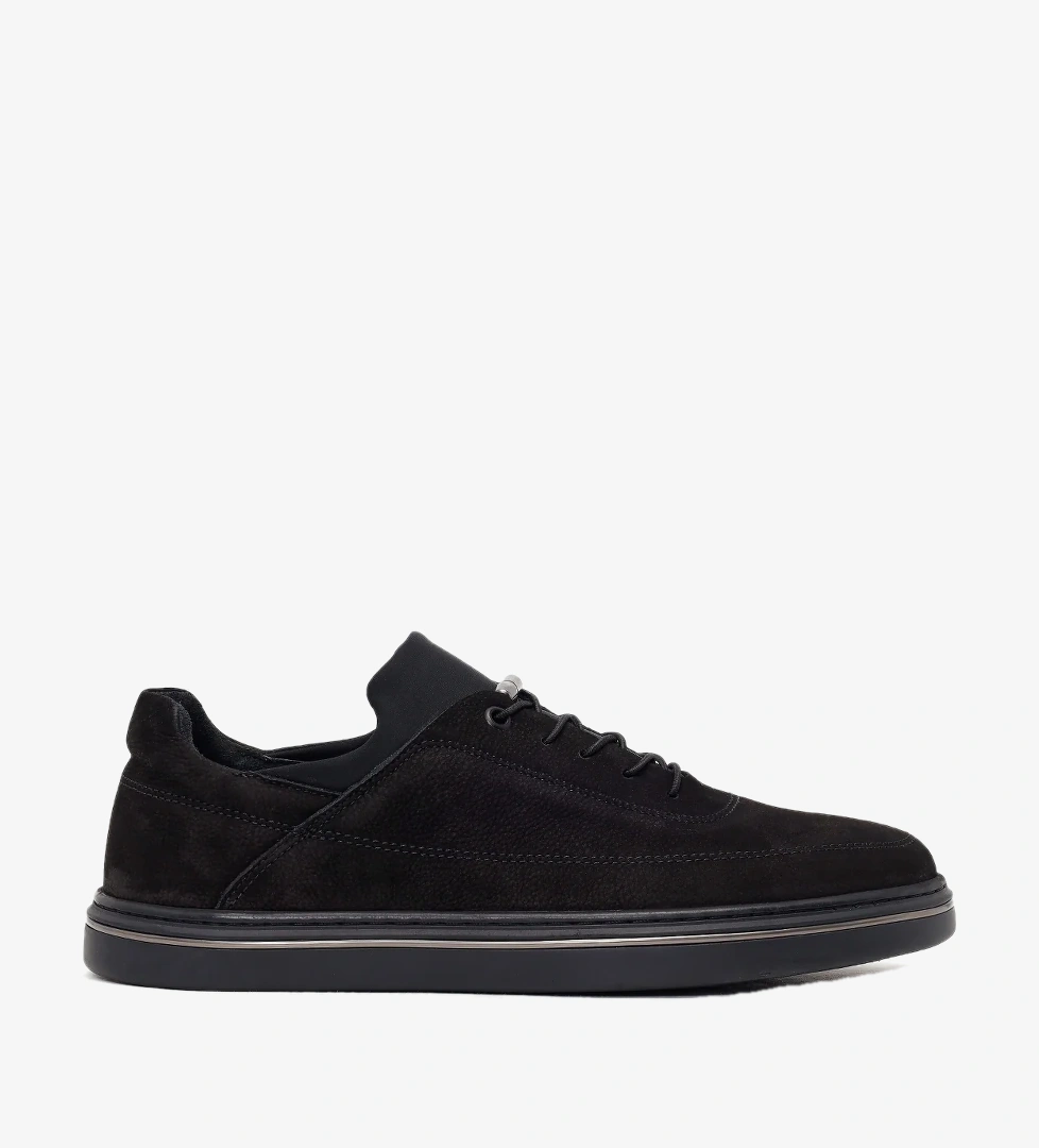Erkek Siyah Bağcıklı Nubuk Deri Casual Sneaker