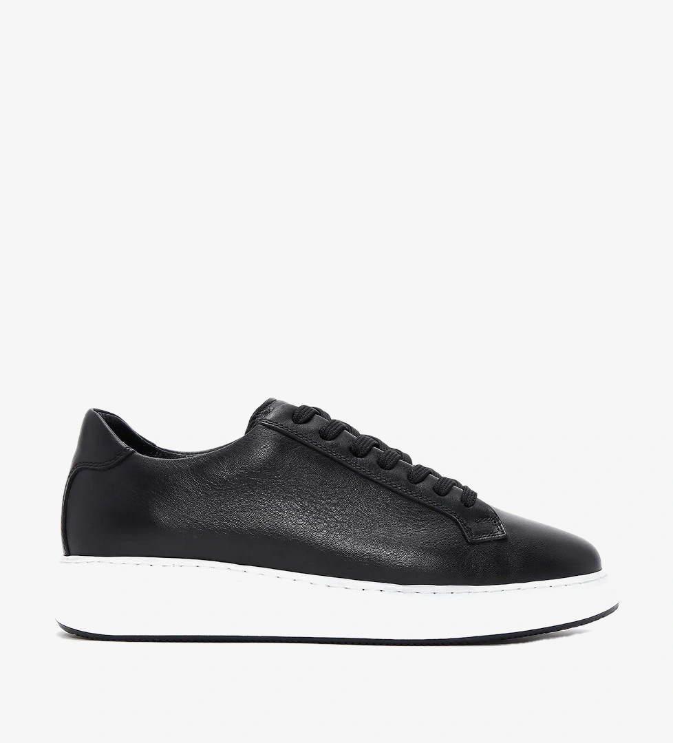 Erkek Siyah Bağcıklı Deri Sneaker