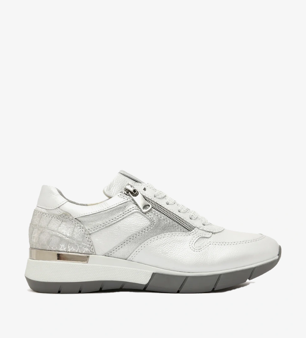 Kadın Beyaz Bağcıklı Yandan Fermuarlı Deri Sneaker