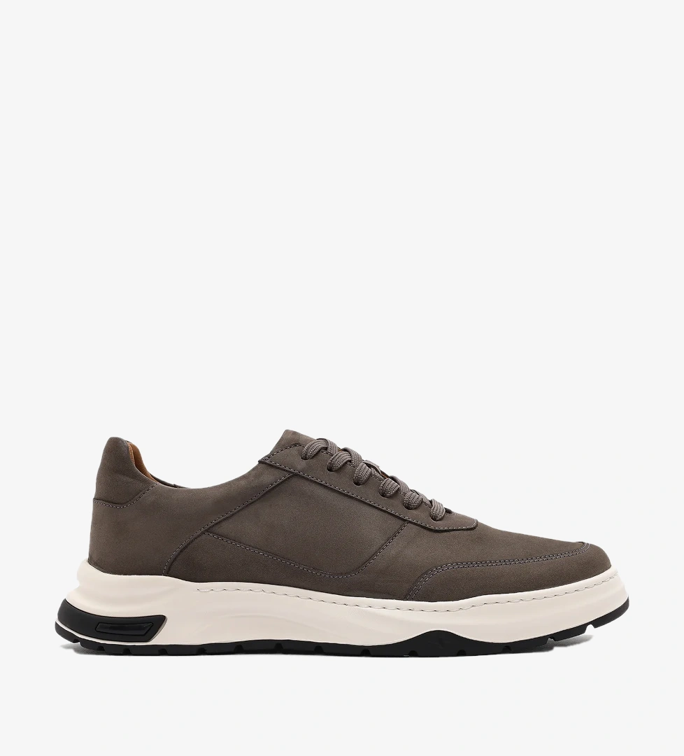 Erkek Gri Bağcıklı Nubuk Deri Sneaker