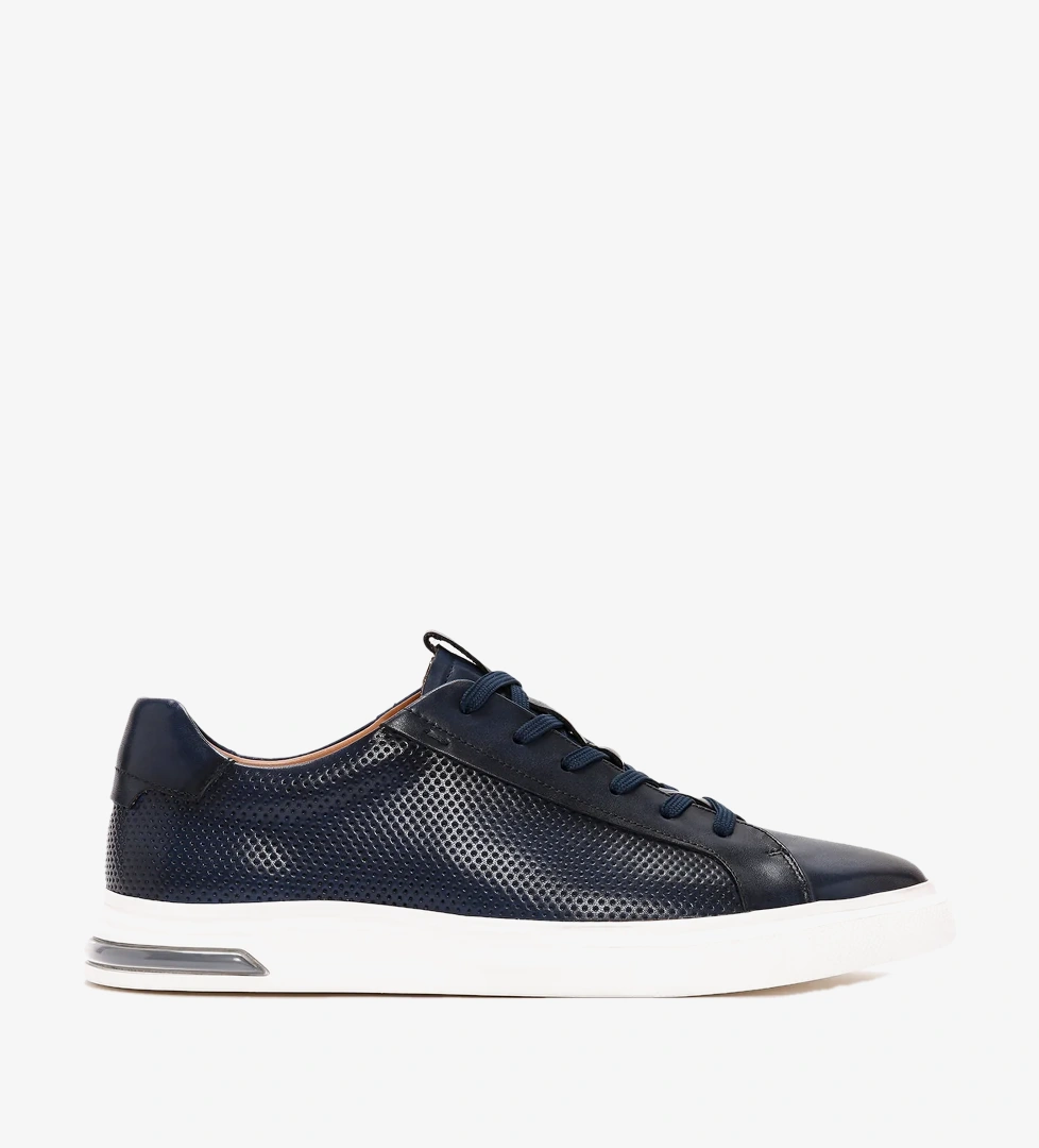 Erkek Lacivert Bağcıklı Deri Sneaker