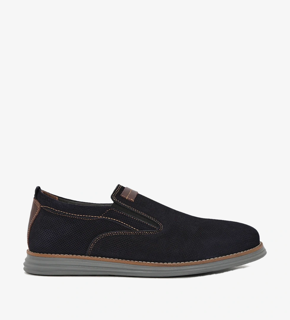 Erkek Lacivert Nubuk Deri Casual Loafer