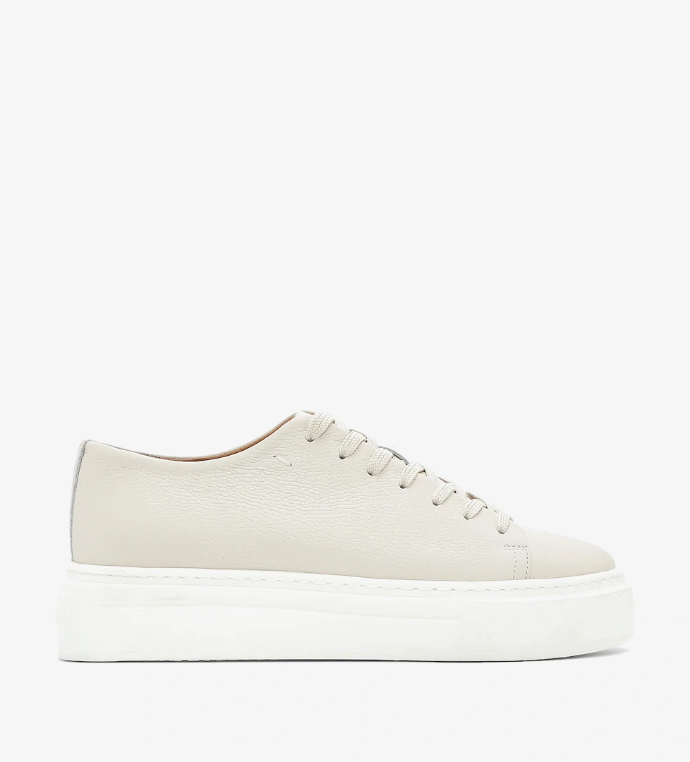 Erkek Beyaz Bağcıklı Kalın Tabanlı Deri Sneaker