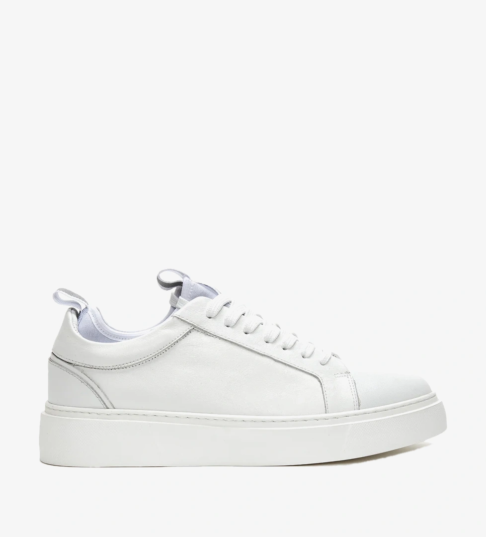 Erkek Beyaz Bağcıklı Deri Sneaker