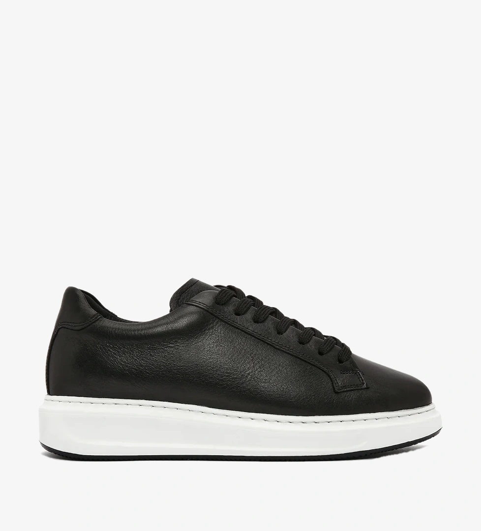 Erkek Siyah Bağcıklı Deri Sneaker