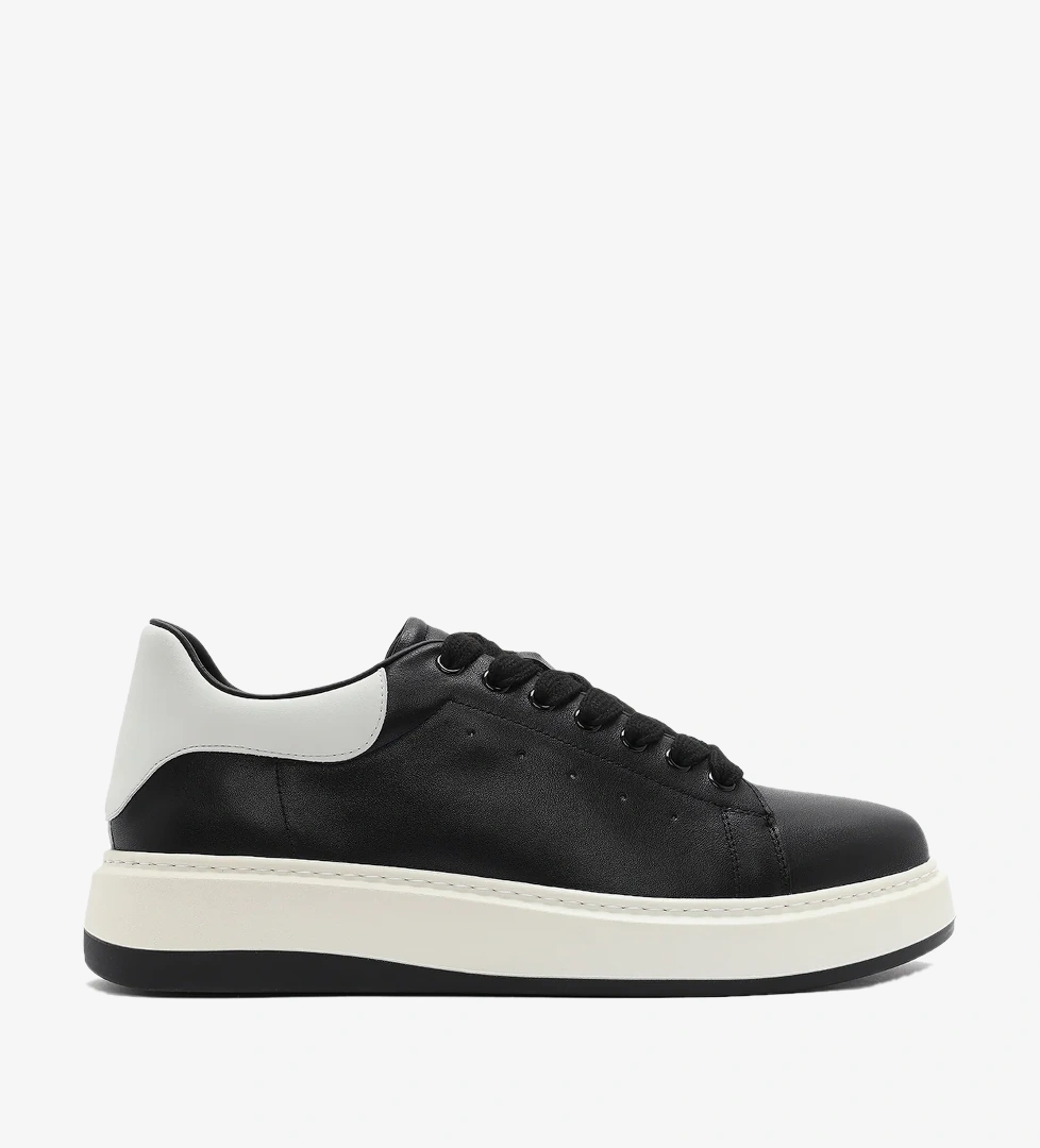 Erkek Siyah Bağcıklı Deri Sneaker