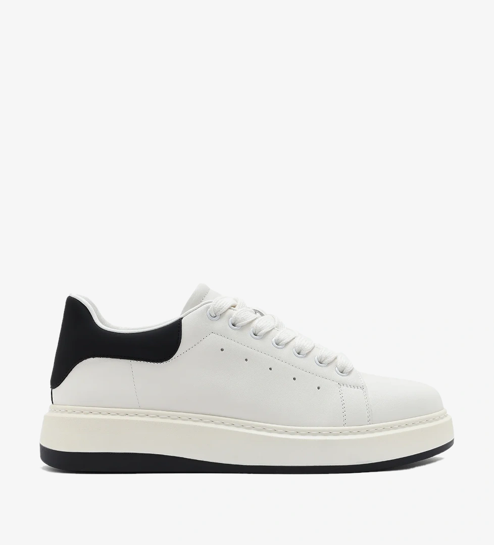 Erkek Beyaz Bağcıklı Deri Sneaker