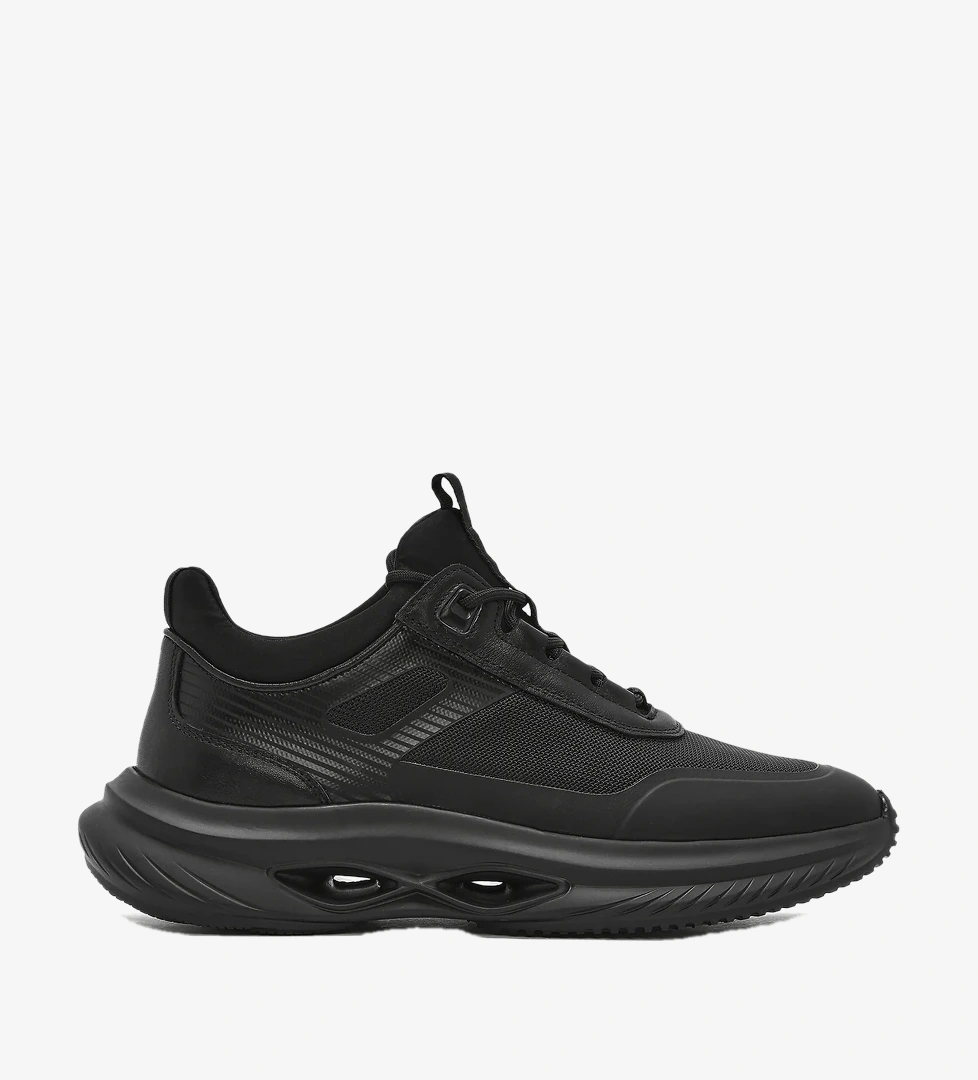 Erkek Siyah Kalın Tabanlı Bağcıklı Kumaş Sneaker