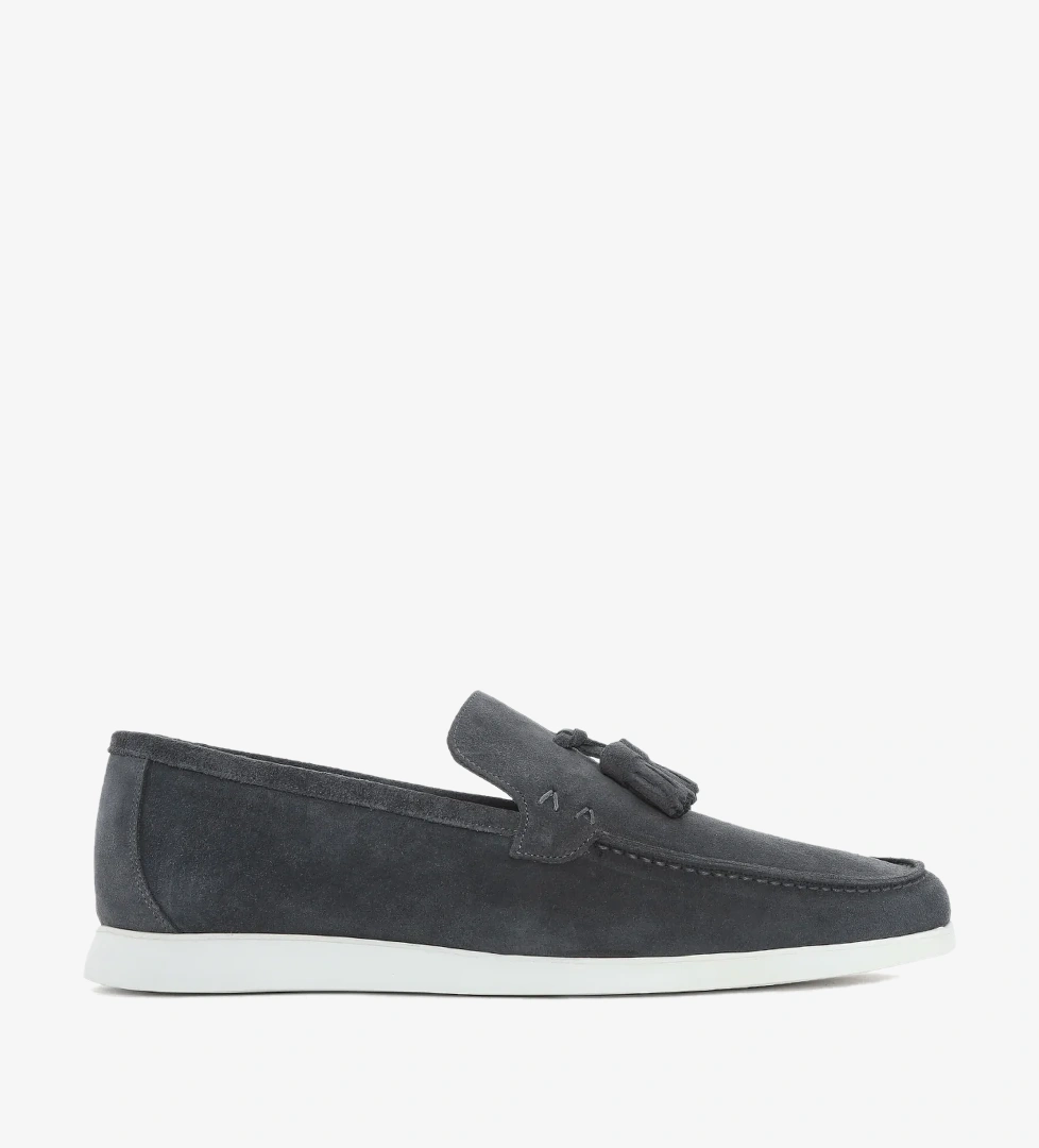 Erkek Gri Püsküllü Süet Deri Casual Loafer