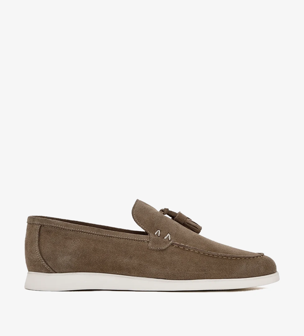 Erkek Bej Püsküllü Süet Deri Casual Loafer