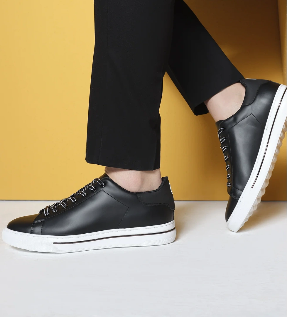 Erkek Siyah Bağcıklı Deri Sneaker