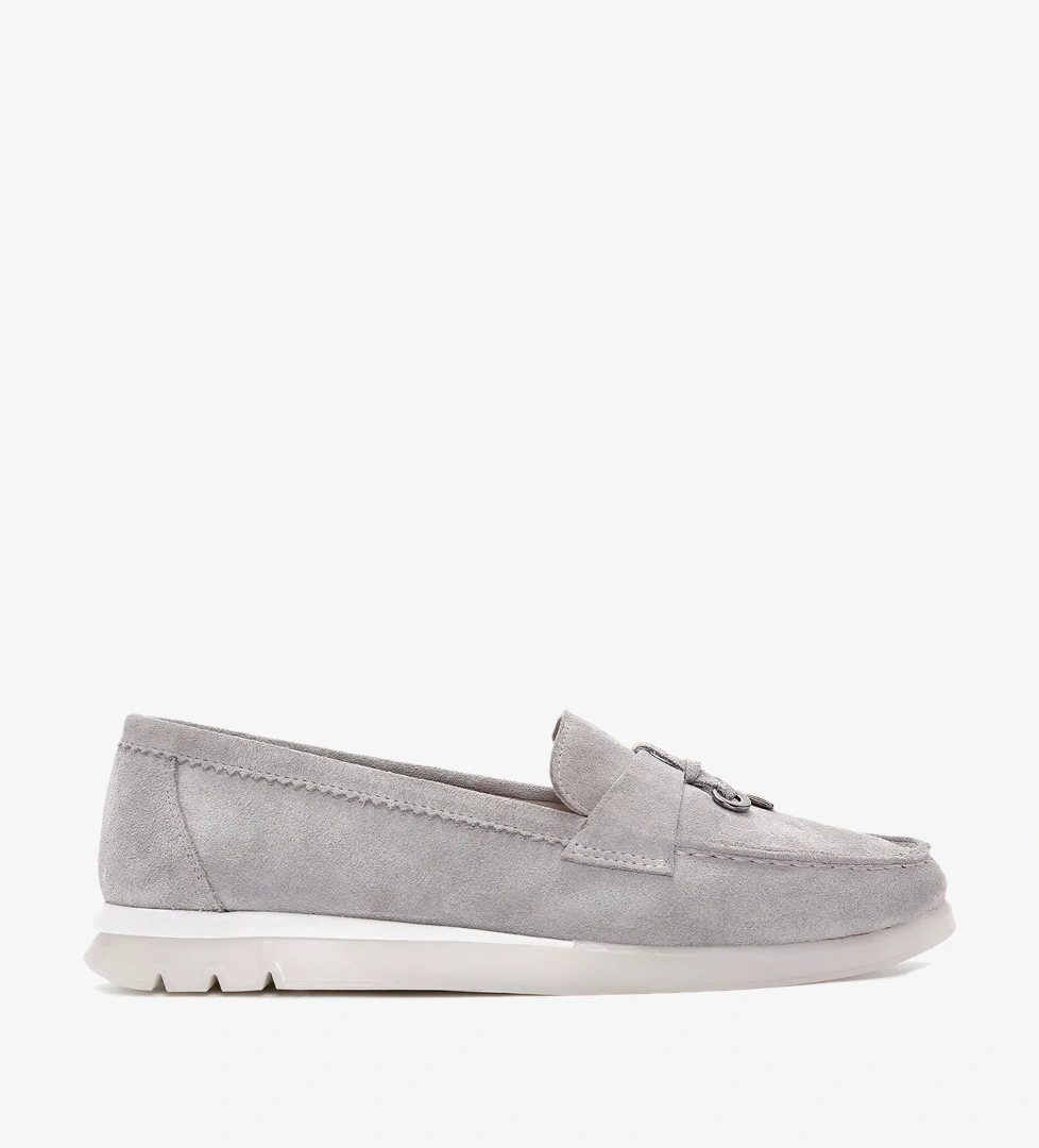Derimod Derimod Kadın Vizon Tokalı Süet Deri Comfort Loafer Derimod'da! Vizon - 1. görsel