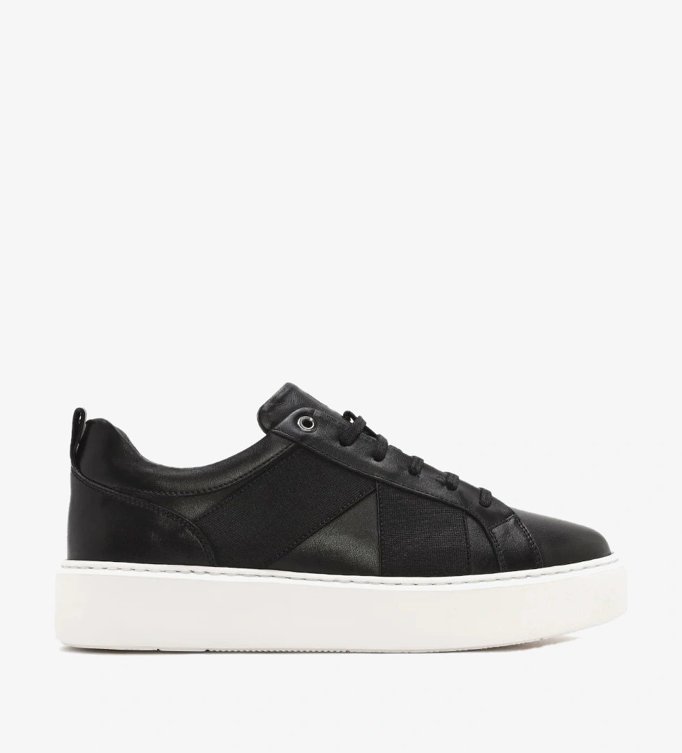 Erkek Siyah Bağcıklı Kalın Tabanlı Deri Sneaker