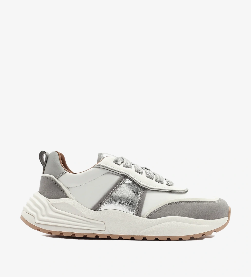 ACBC x DERİMOD Kadın Gri Kalın Tabanlı Bağcıklı Kumaş Sneaker