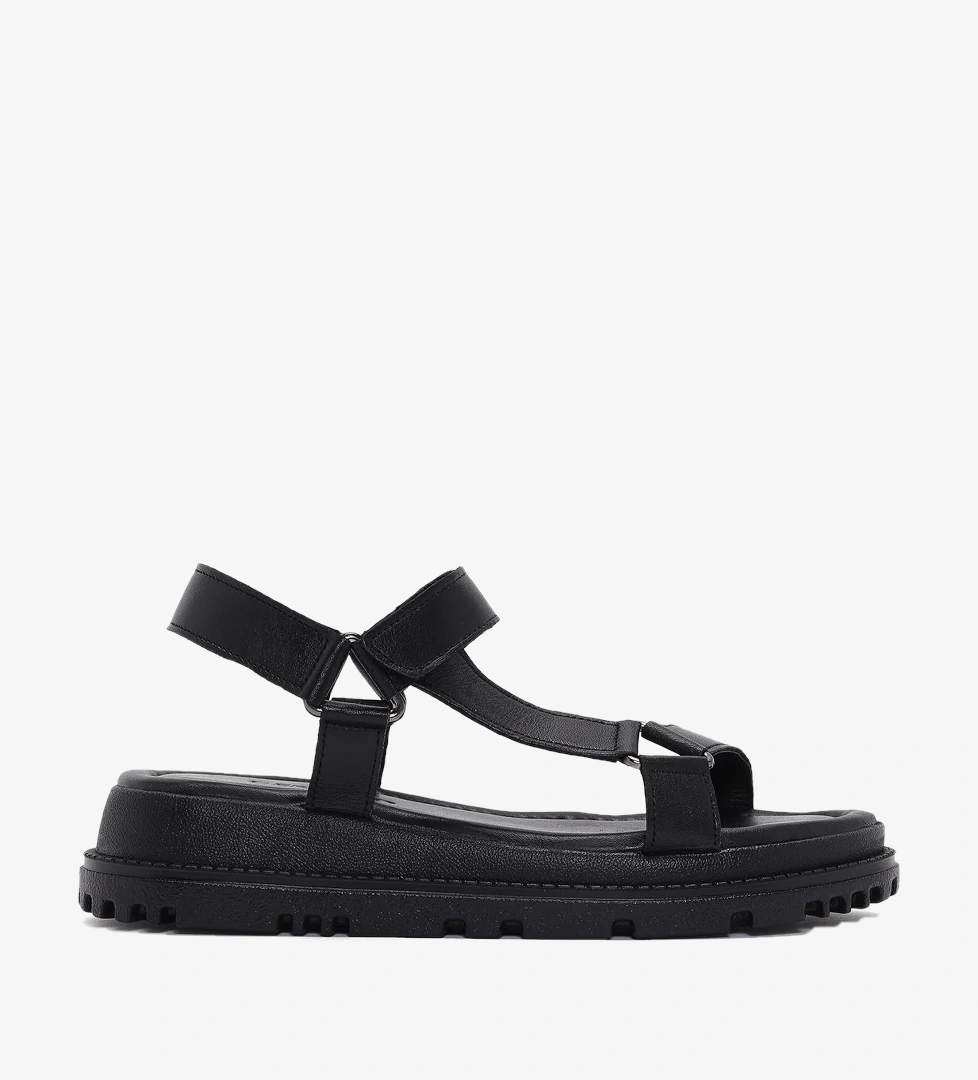 Kadın Siyah Bilekten Bantlı Deri Comfort Sandalet